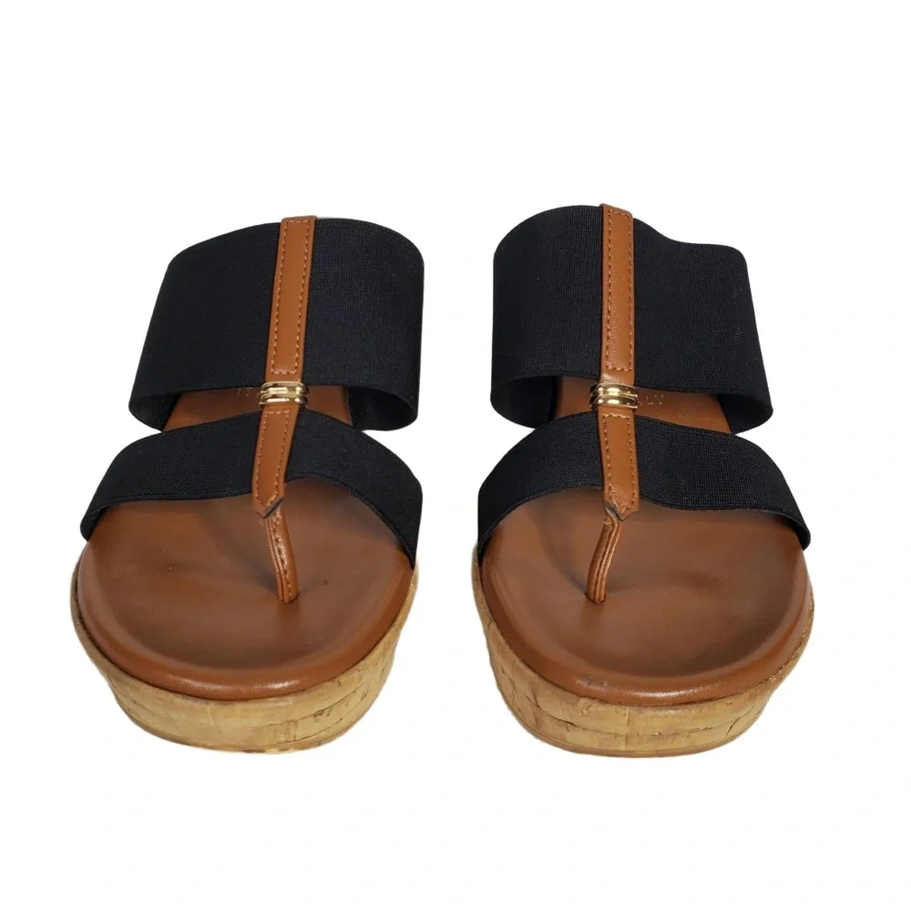 Italian‎ Shoemakers Krissy Wedge Sandal Black and Brown Strap Size 7